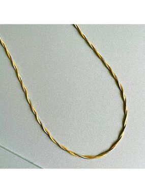 18k Yellow and White Gold Double Snake Twist Chain Necklace Two Tone